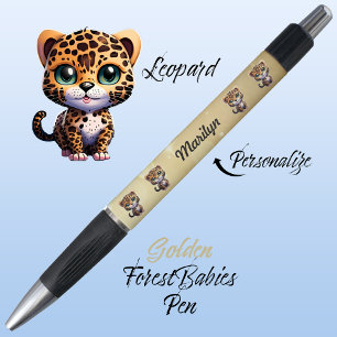 Leopard, Cute Unique Whimsical Cat Graphic Gold Pen