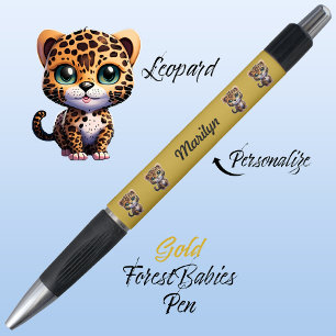 Leopard, Cute Unique Whimsical Cat Graphic Gold Pen