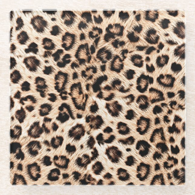 Leopard Design Pattern: Wild Elegance. Glass Coaster (Front)