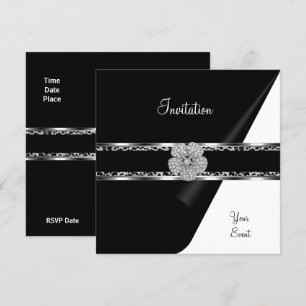 Leopard Diamond Jewel Black Bow Silver Invitation