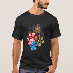 Leopard Dog Paw American Flag 4th Of July Pet Pupp T-Shirt