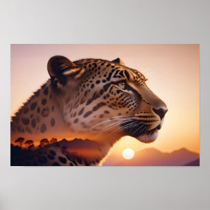 Leopard Double Exposure Animal Nature Wilderness Poster