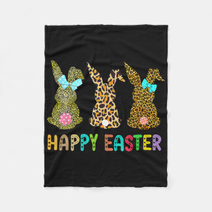 Leopard Easter Bunny Rabbit Trio Cute Easter Day Fleece Blanket