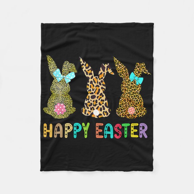 Leopard Easter Bunny Rabbit Trio Cute Easter Day  Fleece Blanket (Front)