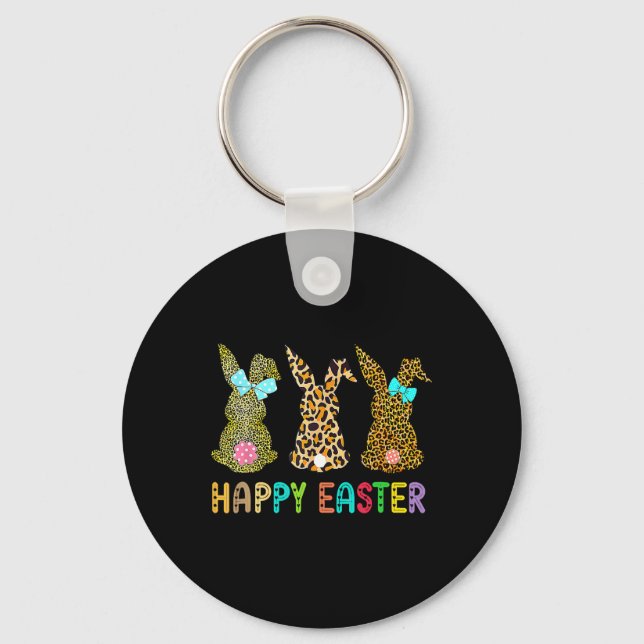 Leopard Easter Bunny Rabbit Trio Cute Easter Day  Keychain (Front)