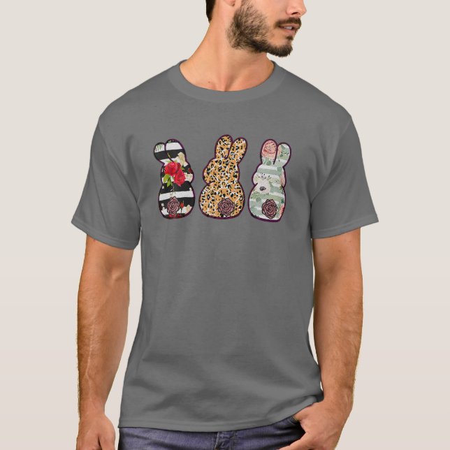 Leopard Easter Bunny Rabbit Trio Cute Easter Day T-Shirt (Front)