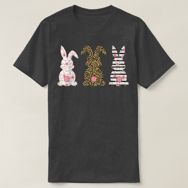 Leopard Easter Bunny Rabbit Trio Cute Easter Day   T-Shirt (Design Front)