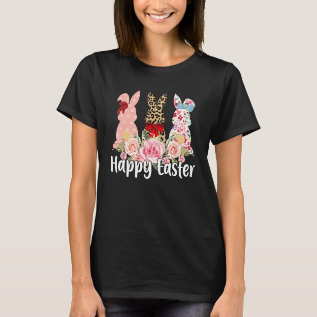 Leopard Easter Bunny Rabbit Trio Cute Easter Day W T-Shirt (Front)