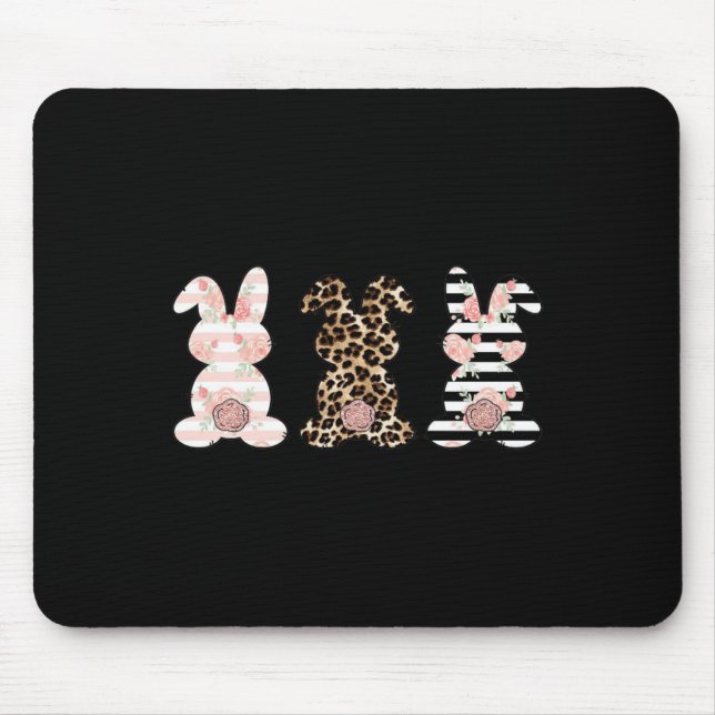 Leopard Easter Bunny Rabbit Trio Cute Easter Swea  Mouse Pad (Front)