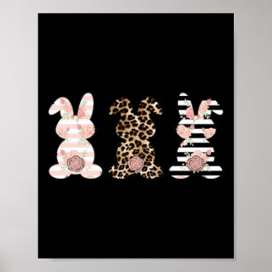 Leopard Easter Bunny Rabbit Trio Cute Easter Swea  Poster