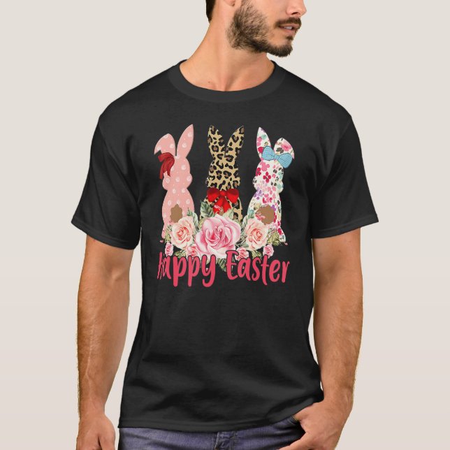 Leopard Easter Bunny Rabbit Trio Cute Easter T-Shirt (Front)