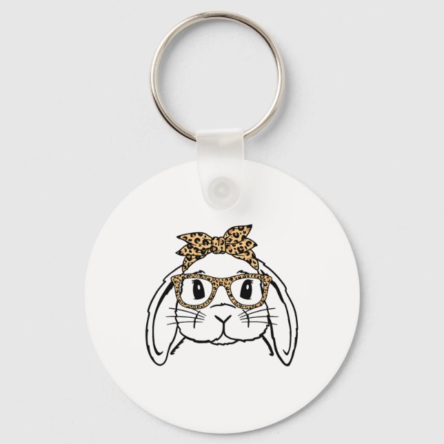 Leopard Easter Day Bunny Face Sungles Easter  Keychain (Front)