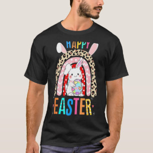 Leopard Easter Rainbow Bunny Rabbit Trio Cute Happ T-Shirt
