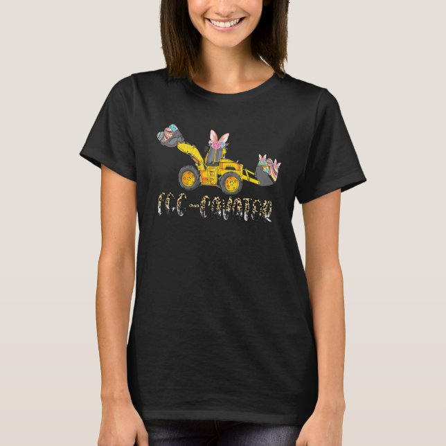 Leopard Egg Cavator Happy Easter Day Bunny Tractor T-Shirt (Front)