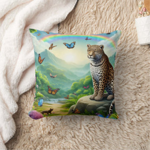 Leopard Elegance: Colourful Jungle Escape Throw Pillow