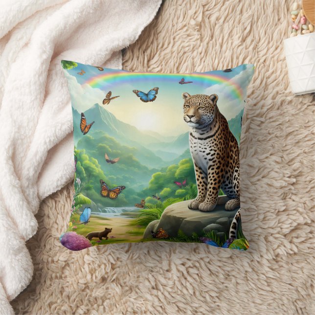 Leopard Elegance: Colourful Jungle Escape Throw Pillow (Blanket)