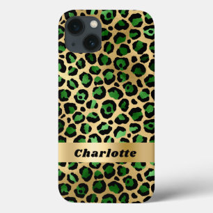 Leopard emerald green gold cheetah pattern name iPhone 13 case