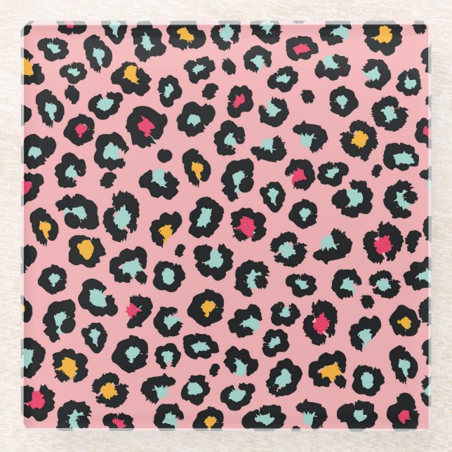 Leopard Exotic: Colourful Seamless Fun. Glass Coaster (Front)