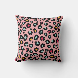 Leopard Exotic: Colourful Seamless Fun. Throw Pillow