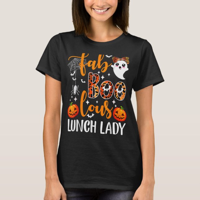Leopard Fab Boo Lous Lunch Lady Team Teacher Hallo T-Shirt (Front)
