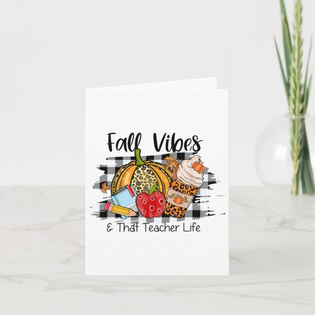 Leopard Fall Autumn Vibes Thankful Teacher Life Th Card (Front)