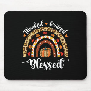 Leopard Fall Rainbow Thankful Grateful Blessed Pum Mouse Pad