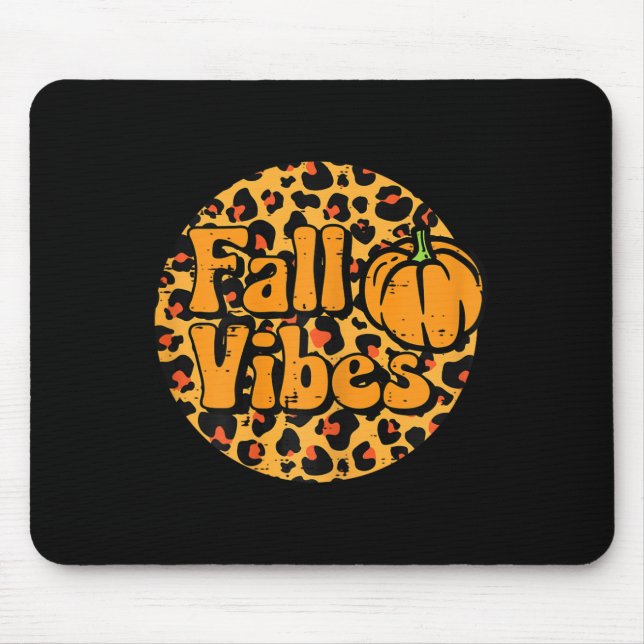 Leopard Fall Vibes Cute Autumn Thanksgiving Women  Mouse Pad (Front)