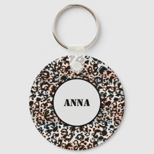 leopard, fashionable, spotted, brown,personalized keychain