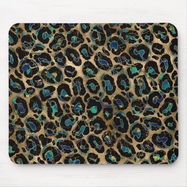 Leopard Faux Fur Texture Marble and gold Mouse Pad (Front)