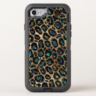 Leopard Faux Fur Texture Marble and gold OtterBox Defender iPhone 8/7 Case