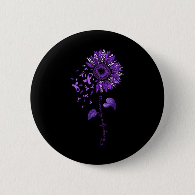 Leopard Fibromyalgia Awareness Purple Ribbon  2 Inch Round Button (Front)
