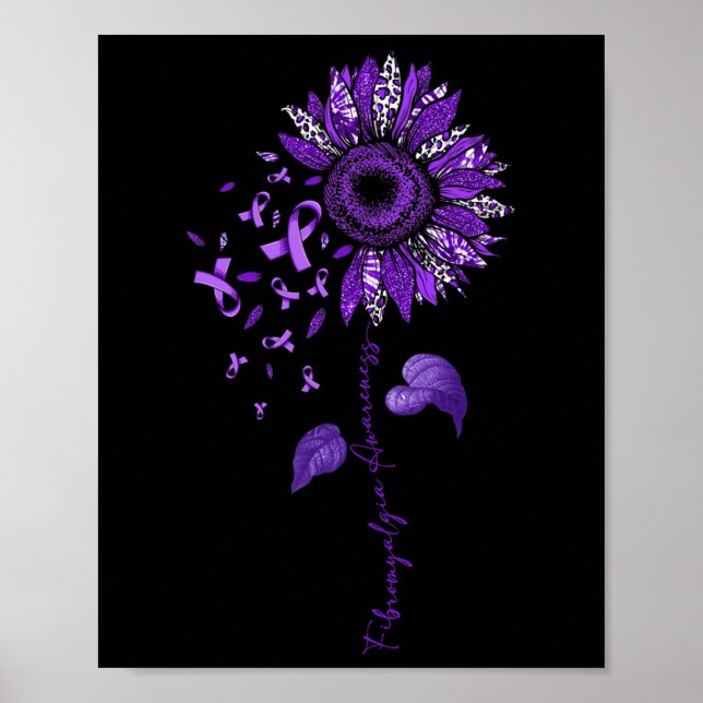 Leopard Fibromyalgia Awareness Purple Ribbon  Poster (Front)