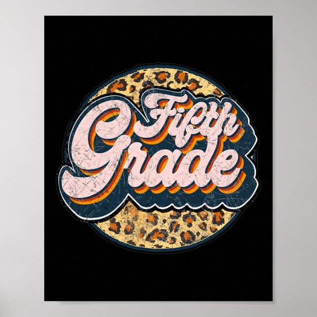 Leopard Fifth Teacher Cute 5th Grade Back to Schoo Poster (Front)