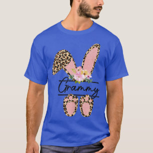 Leopard Floral Grammy Easter With Bunny Ear Happy T-Shirt