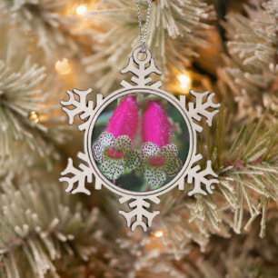 Leopard Flower Design Snowflake Pewter Christmas Ornament