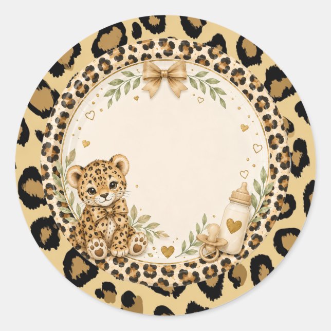 Leopard for baby shower classic round sticker (Front)