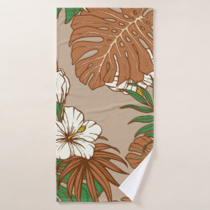 Léopard fourrure tropicale feuille fleurs d'hibisc