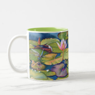 Leopard Frogs Lily Pads Pond Watercolor Art Two-Tone Coffee Mug
