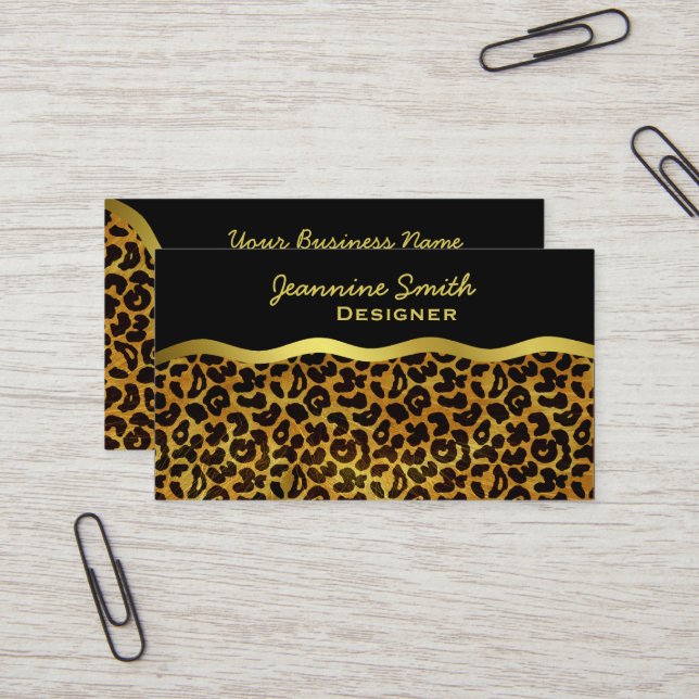 Leopard Fur Print Animal Pattern Business Card (Front/Back In Situ)