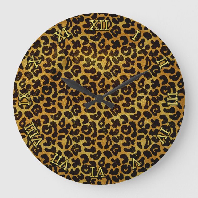 Leopard Fur Print Animal Pattern Large Clock (Front)