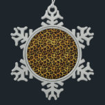 Leopard Fur Print Animal Pattern Snowflake Pewter Christmas Ornament<br><div class="desc">This trendy design features a splotched leopard print pattern with black animal spots on an orange-yellow-gold fur background. Bring out the wild cat in you with this cool feline design. It's the perfect bold,  original look for animal lovers. Check our shop for matching items.</div>