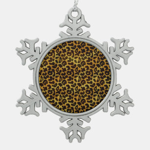 Leopard Fur Print Animal Pattern Snowflake Pewter Christmas Ornament