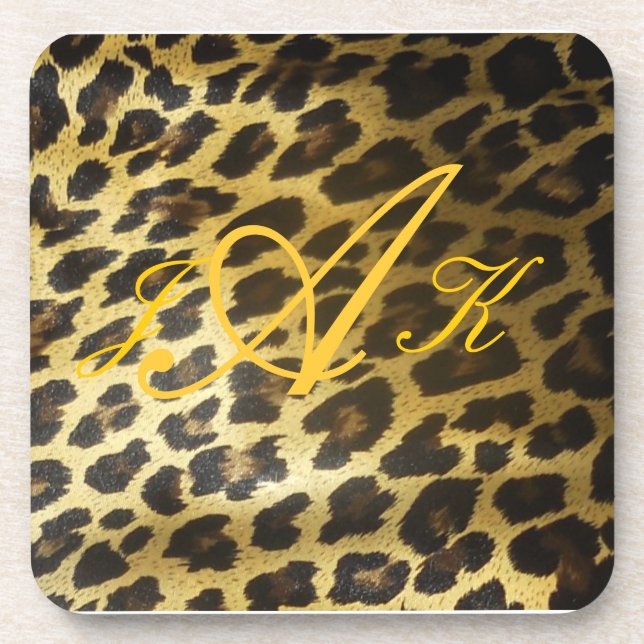 Leopard Fur Print Monogram Coaster (Front)