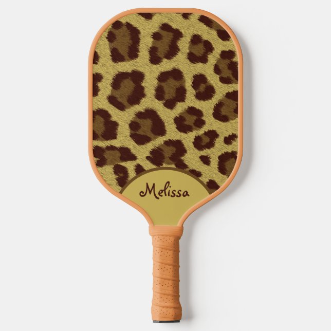 Leopard Fur print with personalization Pickleball Paddle (Front)