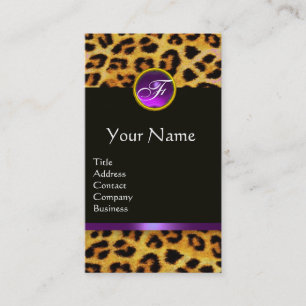 LEOPARD FUR ,PURPLE BLACK GEMSTONE MONOGRAM BUSINESS CARD