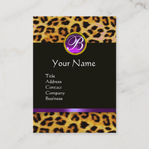 LEOPARD FUR ,PURPLE BLACK GEMSTONE MONOGRAM BUSINESS CARD