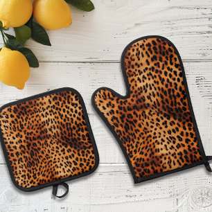 Leopard Fur Spots Pattern Oven Mitt & Pot Holder Set
