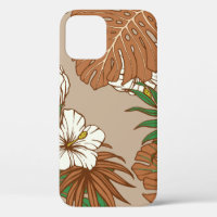 Leopard fur tropical leaves hibiscus flowers seaml