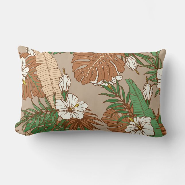 Leopard fur tropical leaves hibiscus flowers seaml lumbar pillow (Front)