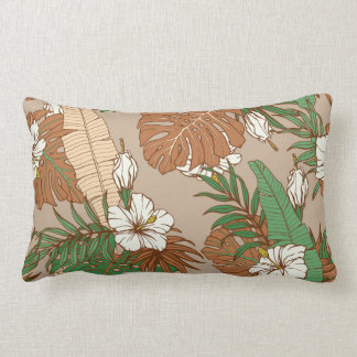 Leopard fur tropical leaves hibiscus flowers seaml lumbar pillow